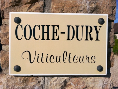 Sign of the Coche-Dury estate, winemakers in Meursault